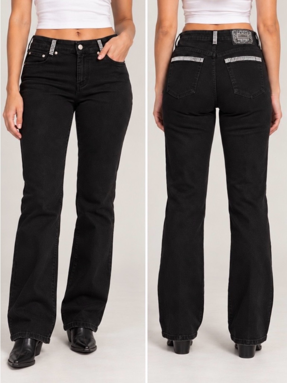 Lawman Western Y2K Rhinestone Black Bootcut Jeans Size M